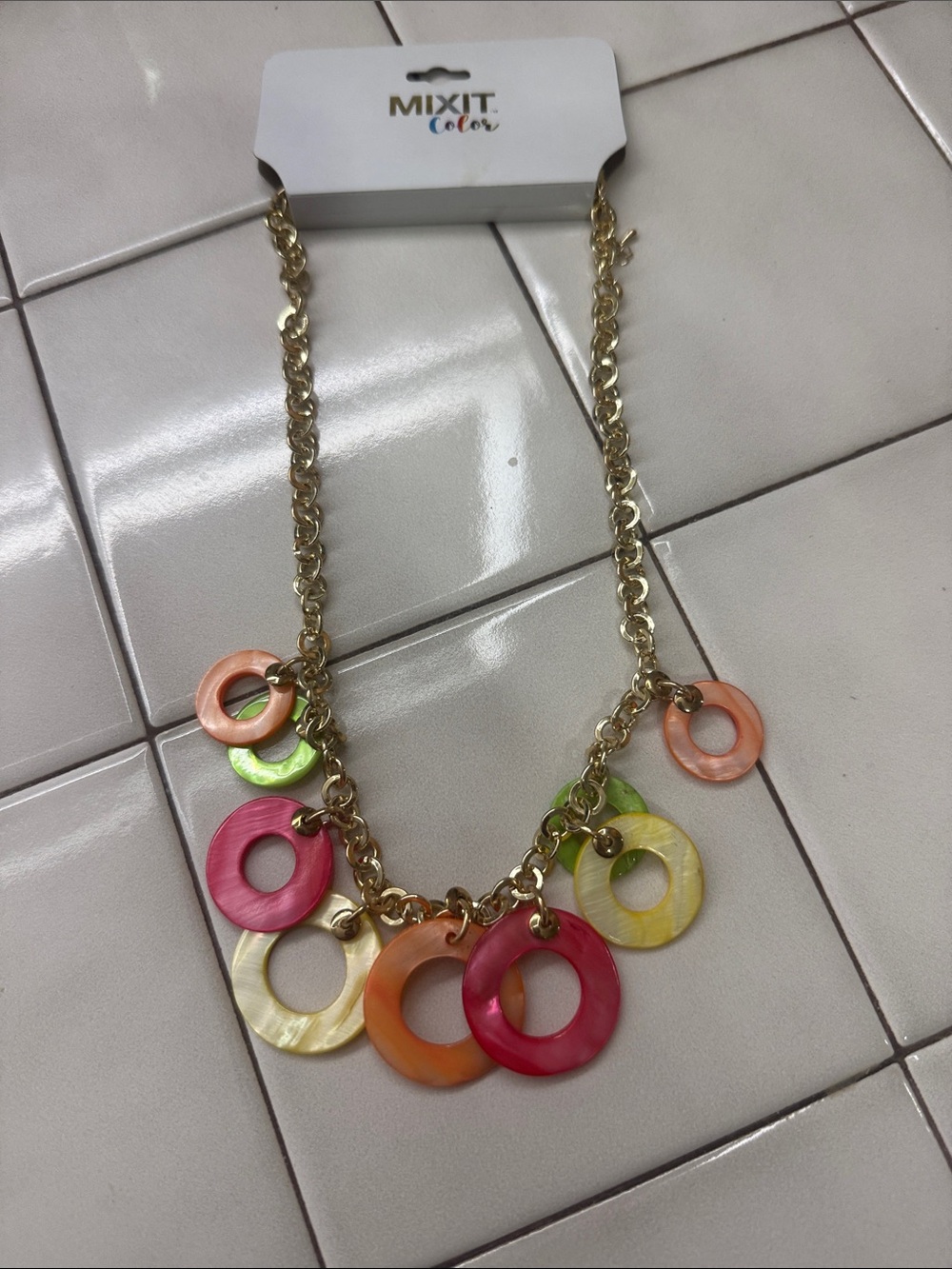 Mixit Multicolor Ring Pendant Necklace - Gold Tone Chain